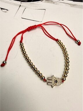 Hamsa Hand Evil Eye Gold Beaded Red String Bracelet Protection Lucky Amulet